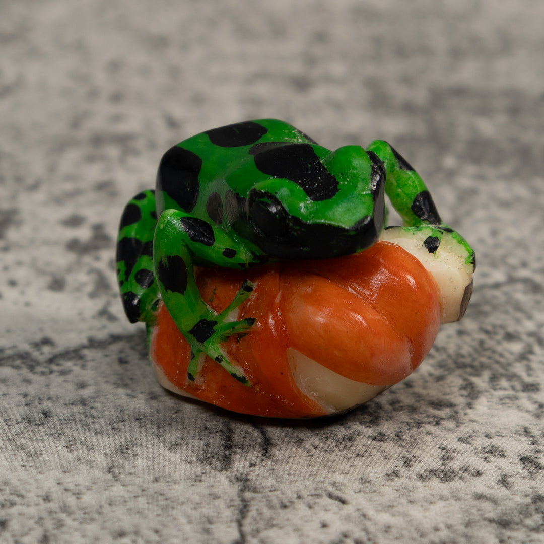 Black Geen And Orange Poison Dart Frog Tagua Carving