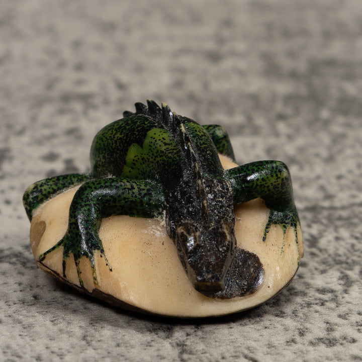 Vintage Black Green Iguana Tagua Carving