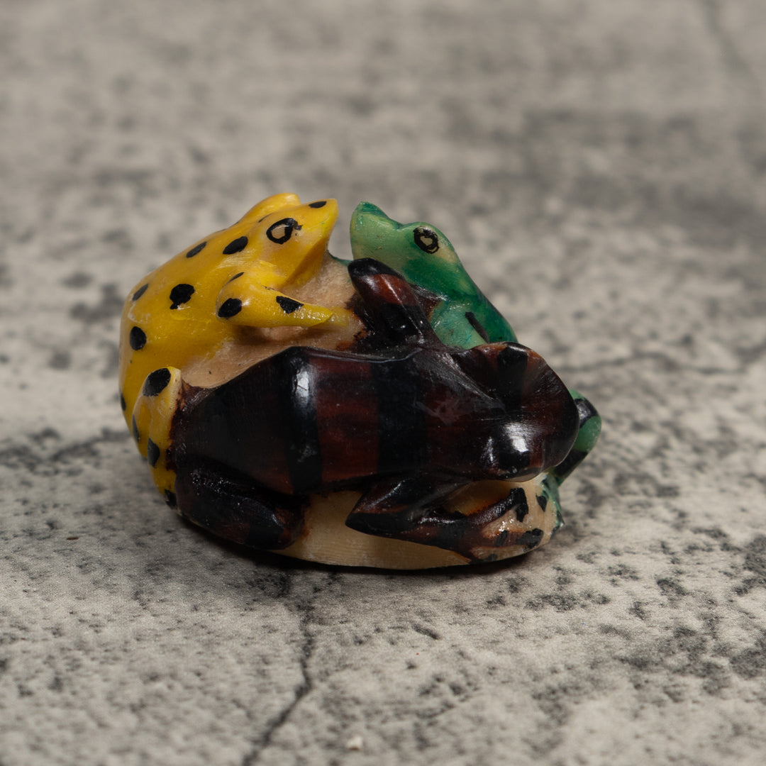 Yellow And Green Double Poison Dart Frog Tagua Carving