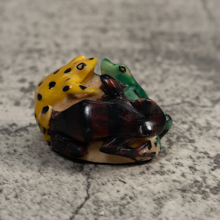 Yellow And Green Double Poison Dart Frog Tagua Carving