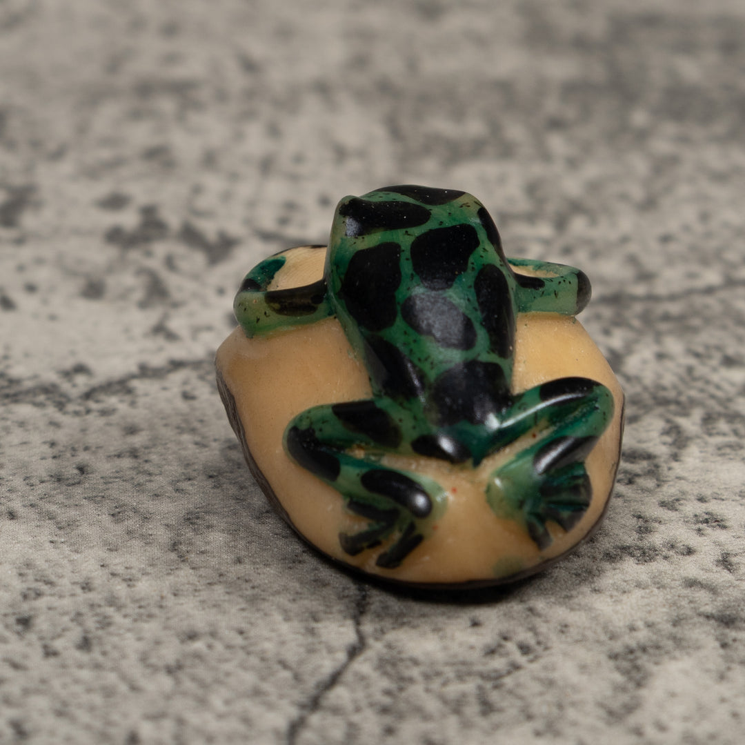 Vintage Green And Black Frog Tagua Carving