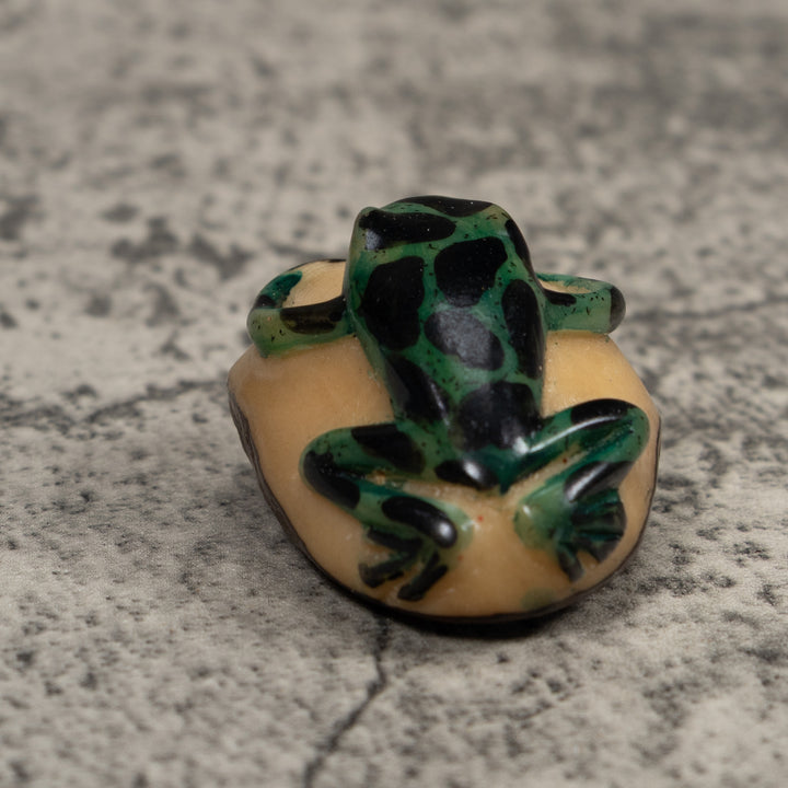 Vintage Green And Black Frog Tagua Carving