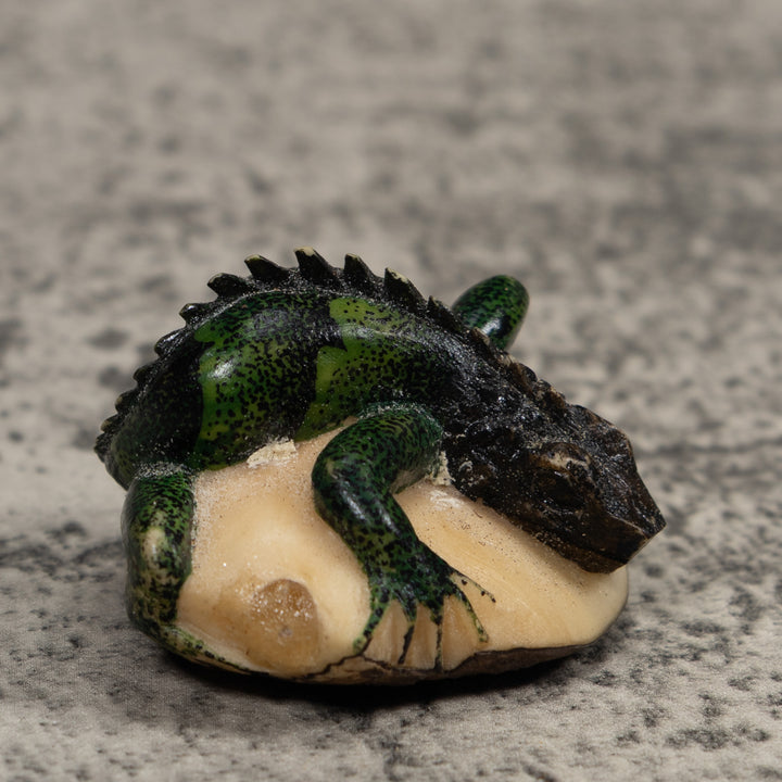 Vintage Black Green Iguana Tagua Carving