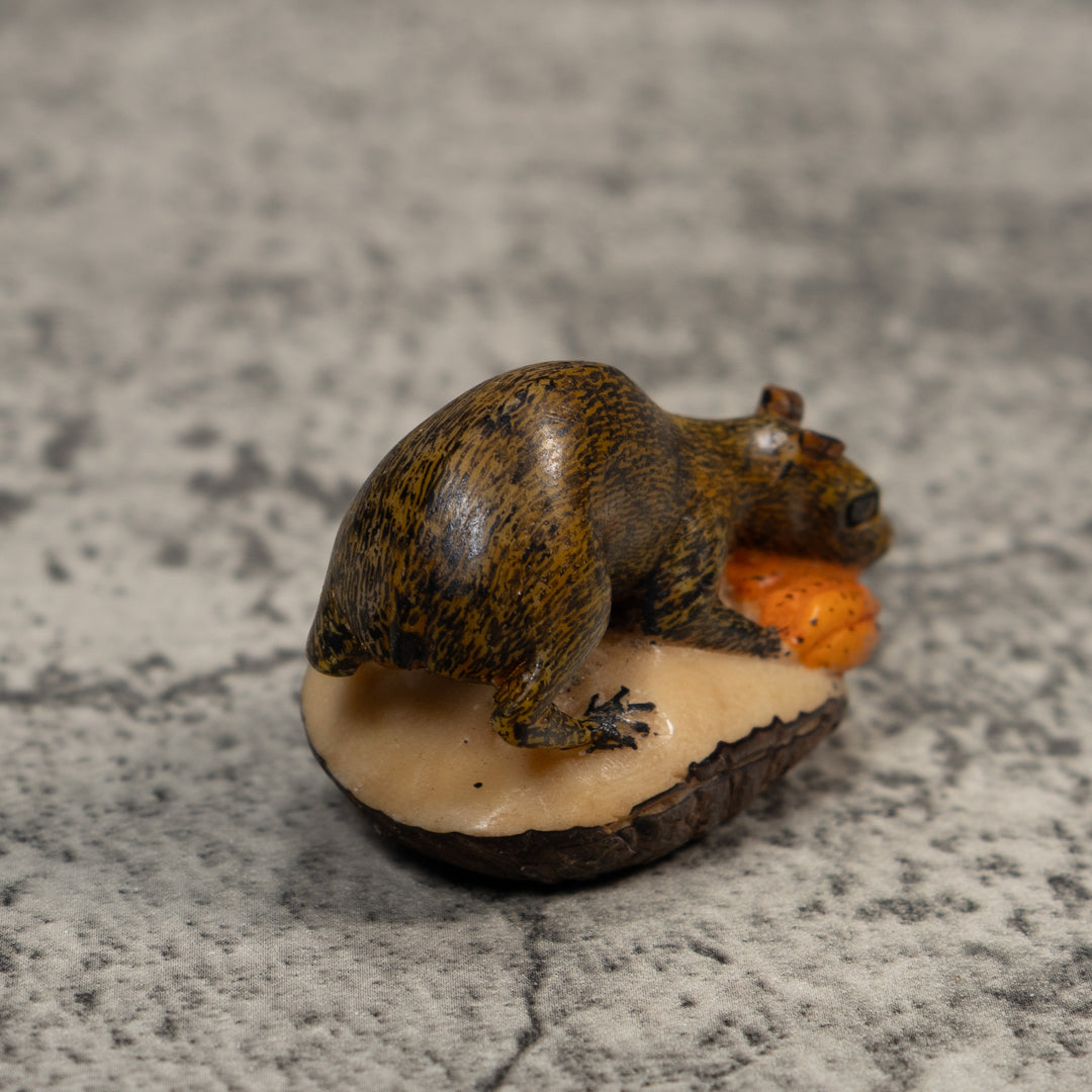 Brown Neque Agouti Eating Lunch Tagua Carving