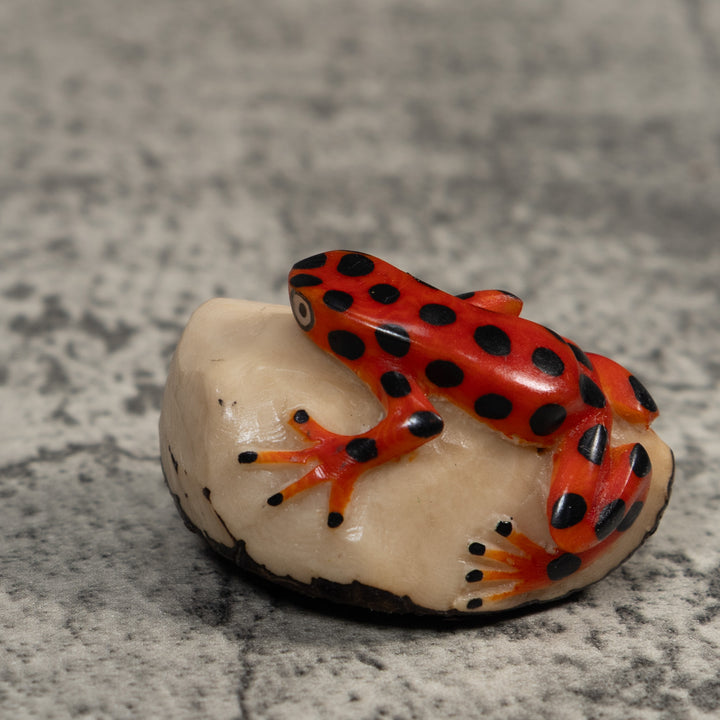 Vintage Red And Black Poison Dart Frog Tagua Carving