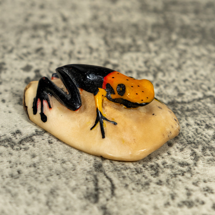 Vintage Black And Orange Poison Dart Frog Tagua Carving