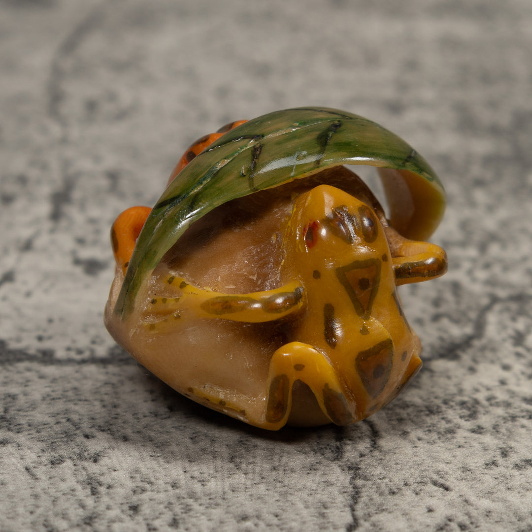 Vintage Gold Green And Yellow Double Frog Tagua Carving