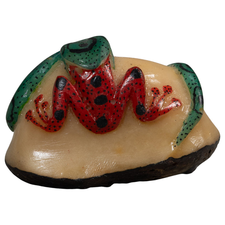 Vintage Red And Green Snake Eating A Frog Tagua Carving