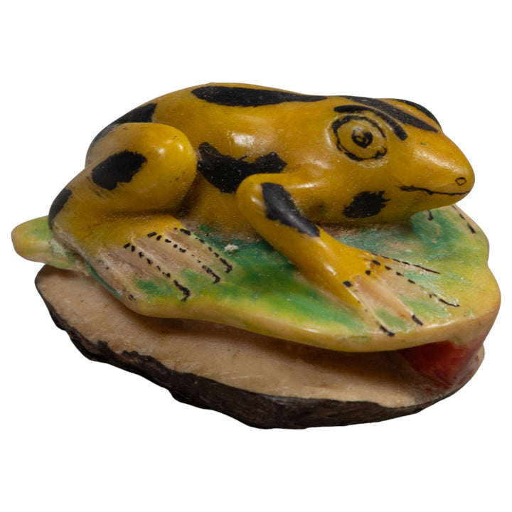 Vintage Black And Gold Frog Tagua Carving