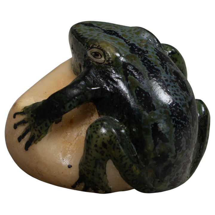 Vintage Dark Blue Frog Tagua Carving