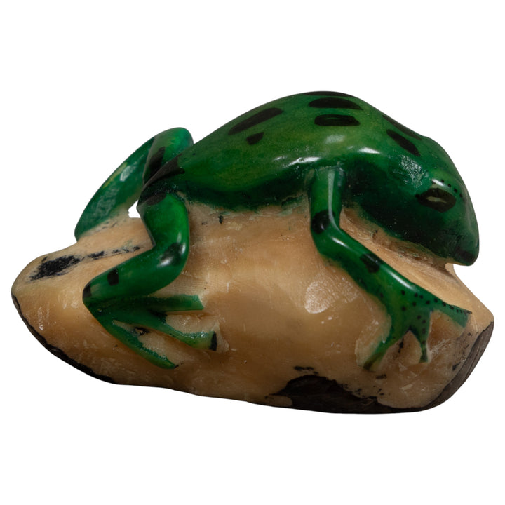 Vintage Black And Green Frog Tagua Carving
