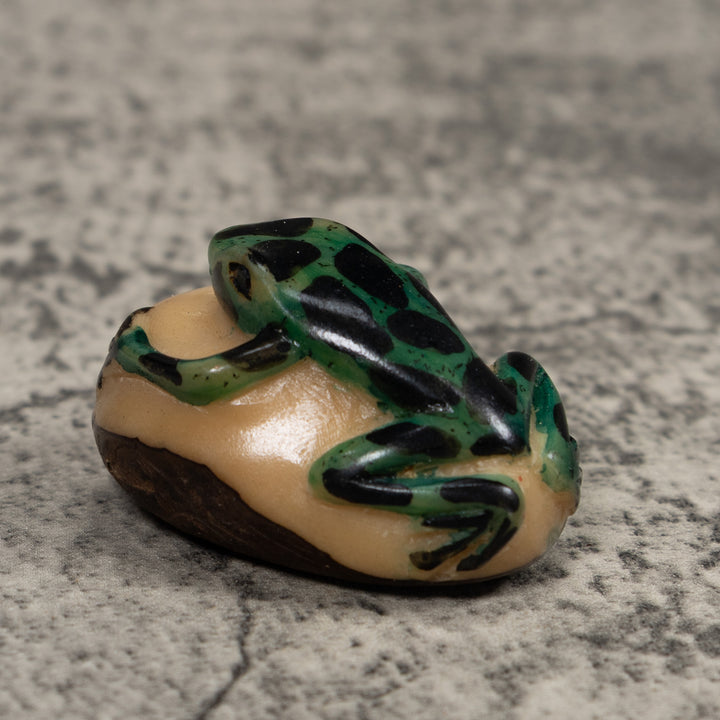 Vintage Green And Black Frog Tagua Carving