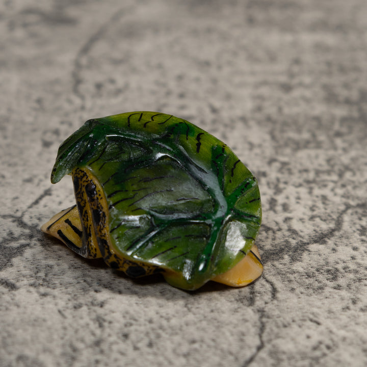 Black And Yellow Frog Under Leaf Tagua Carving