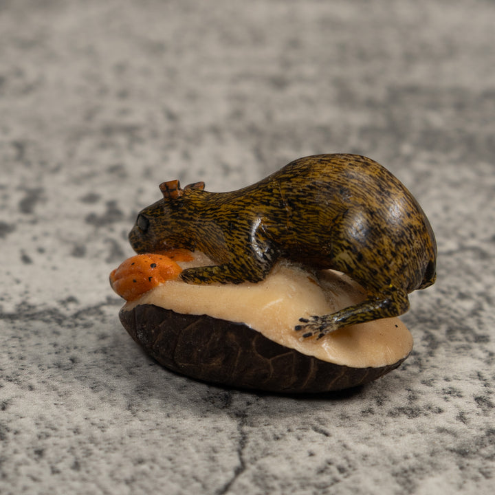 Brown Neque Agouti Eating Lunch Tagua Carving