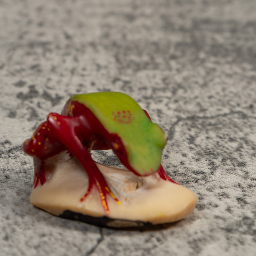Vintage Green And Red Undercut Poison Dart Frog Tagua Carving