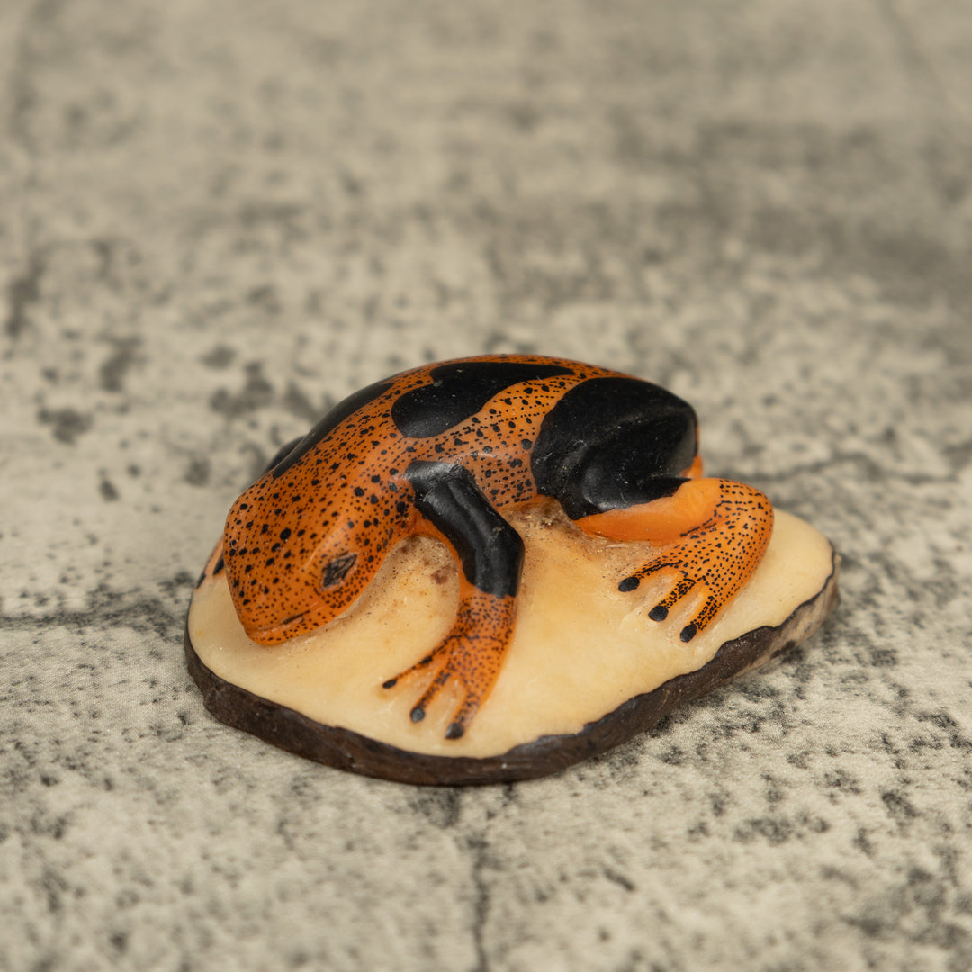 Black And Orange Poison Dart Frog Tagua Carving