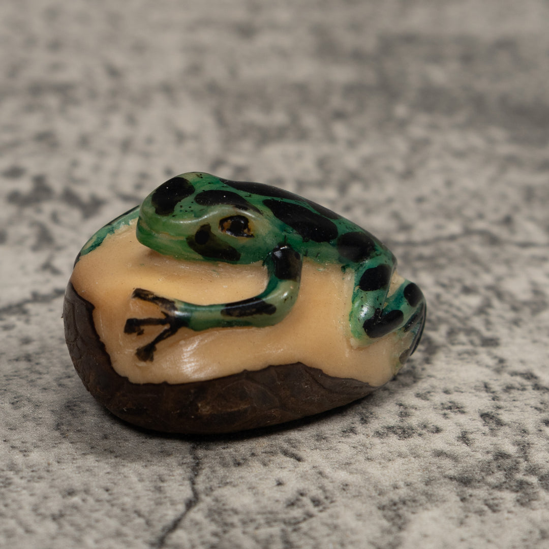 Vintage Green And Black Frog Tagua Carving