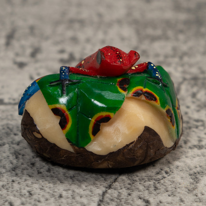 Red And Bluek Poison Dart  Frog Tagua Carving