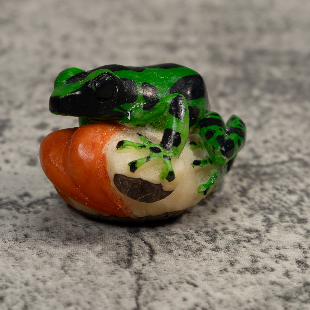 Black Geen And Orange Poison Dart Frog Tagua Carving