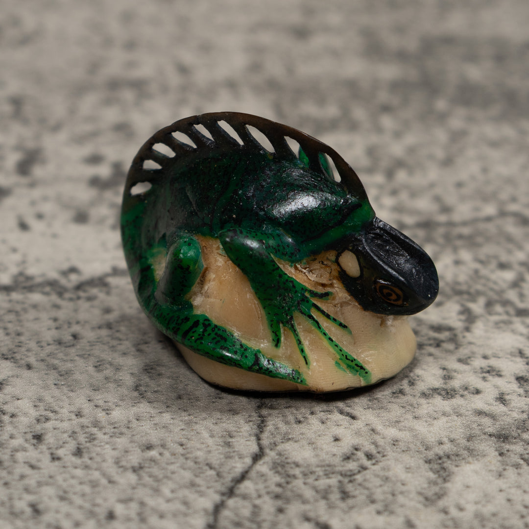 Vintage Black Green Iguana Tagua Carving