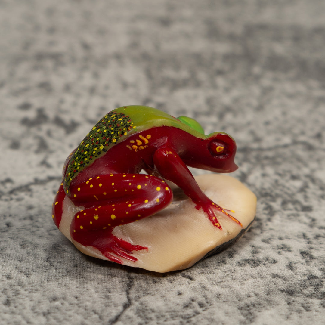 Vintage Green And Red Undercut Poison Dart Frog Tagua Carving