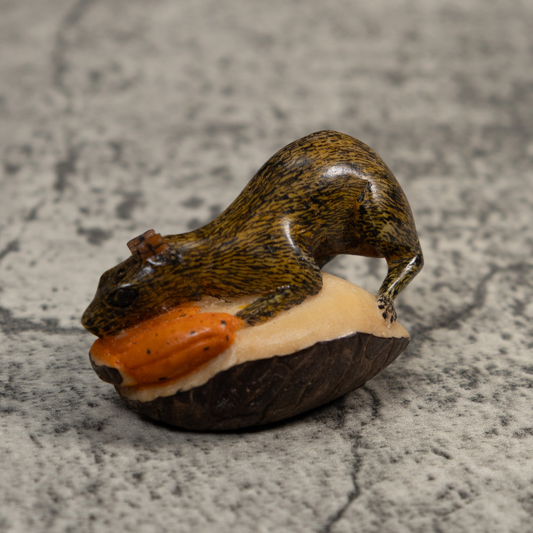 Brown Neque Agouti Eating Lunch Tagua Carving