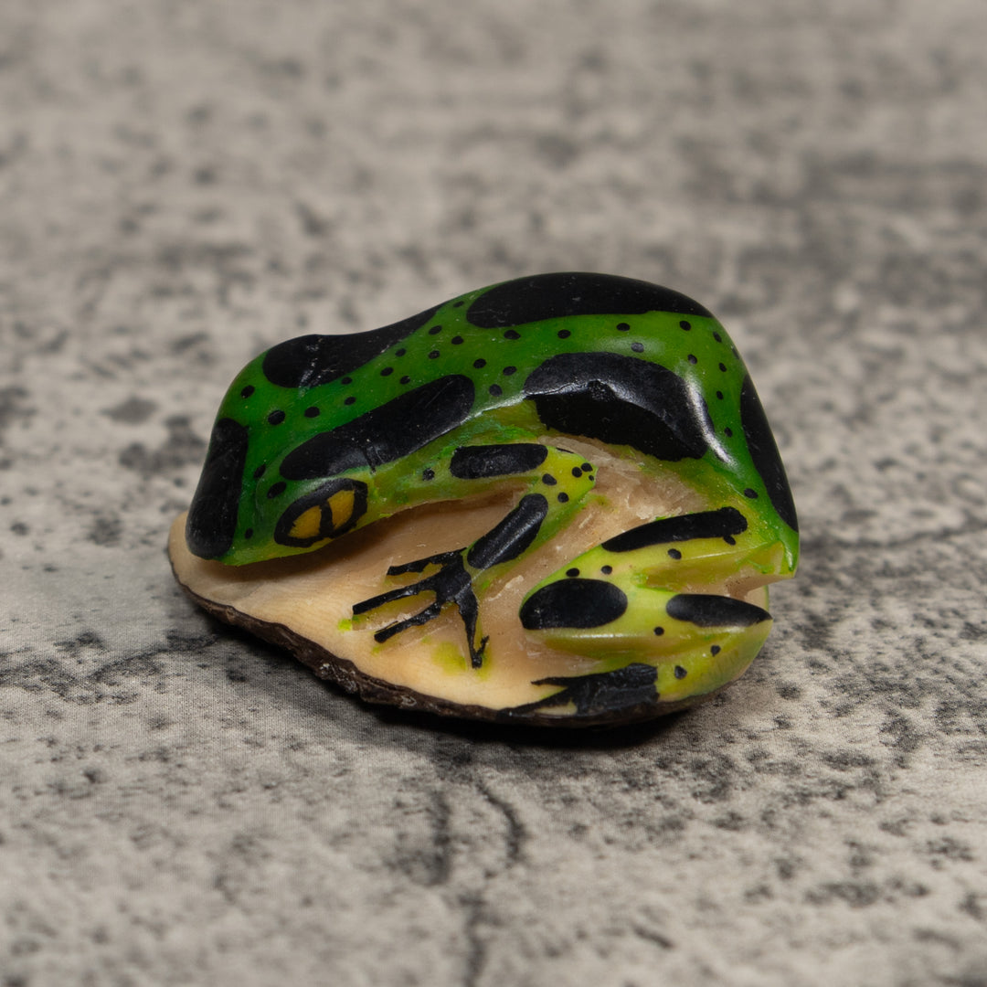 Vintage Green And Black Poison Dart Frog Tagua Carving