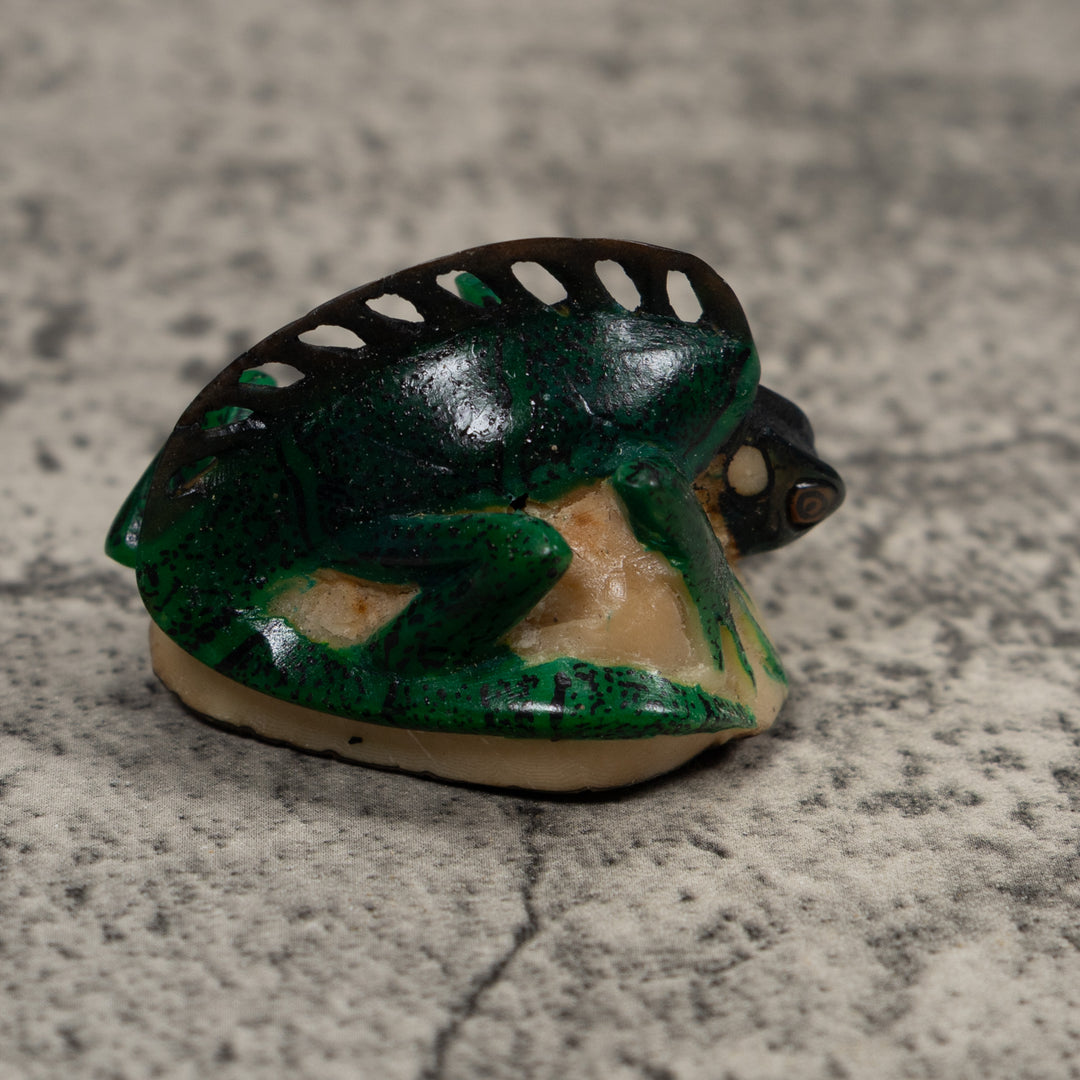 Vintage Black Green Iguana Tagua Carving