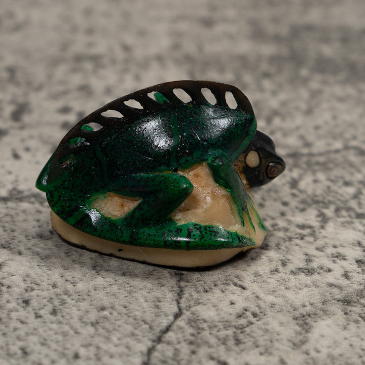 Vintage Black Green Iguana Tagua Carving