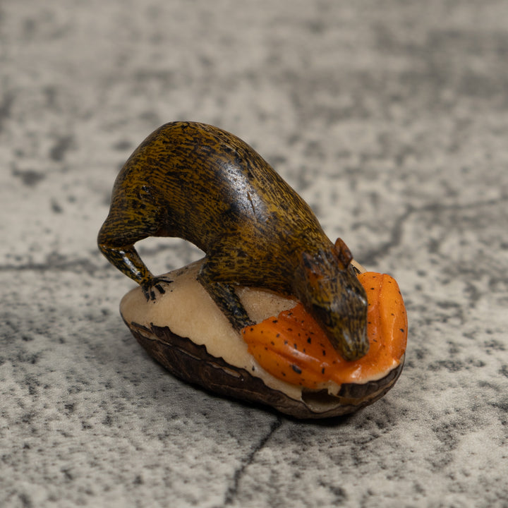 Brown Neque Agouti Eating Lunch Tagua Carving