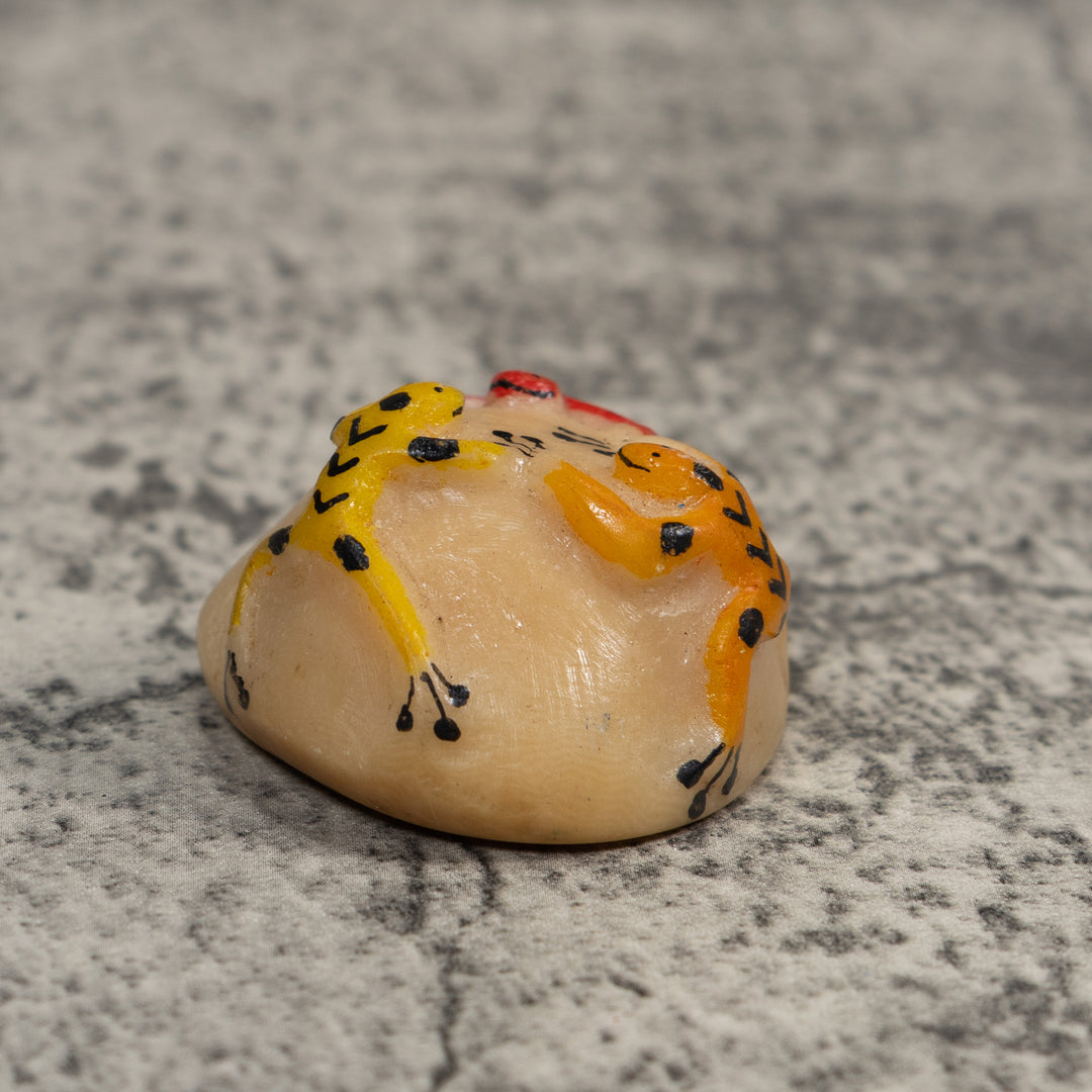 Yellow Gold And Red Triple Poison Dart Frog Tagua Carving