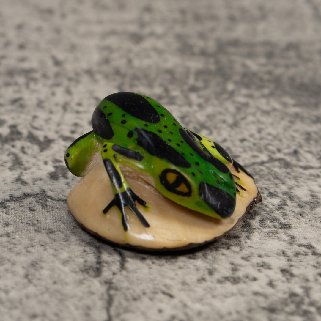 Vintage Green And Black Poison Dart Frog Tagua Carving