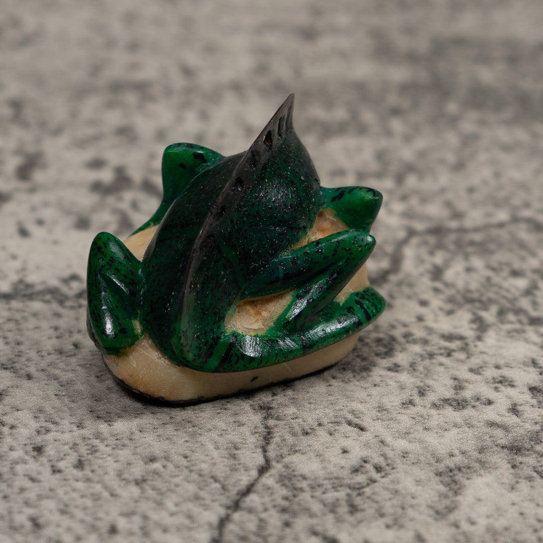 Vintage Black Green Iguana Tagua Carving