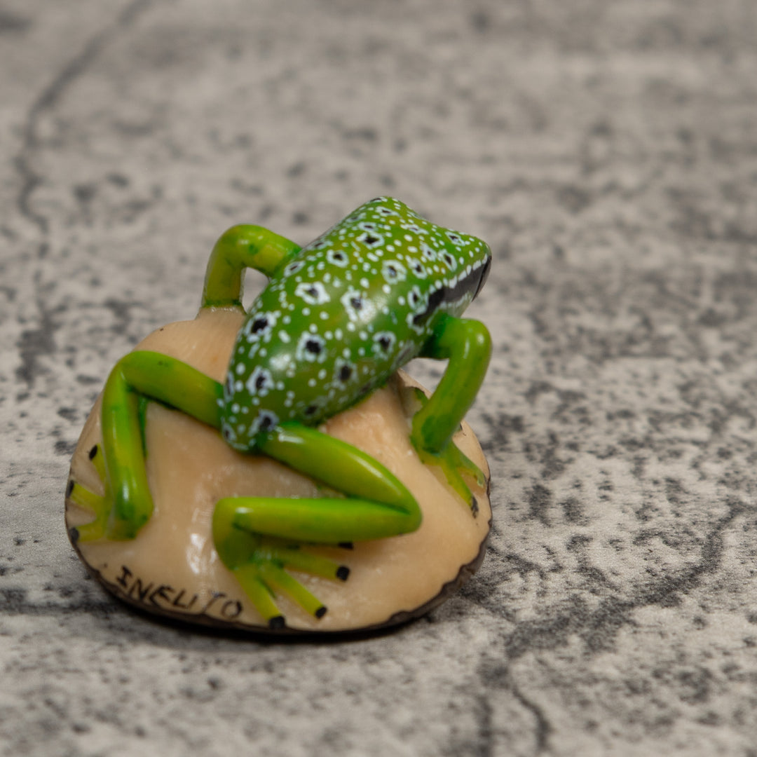 Black White And Green Poison Dart Frog Tagua Carving
