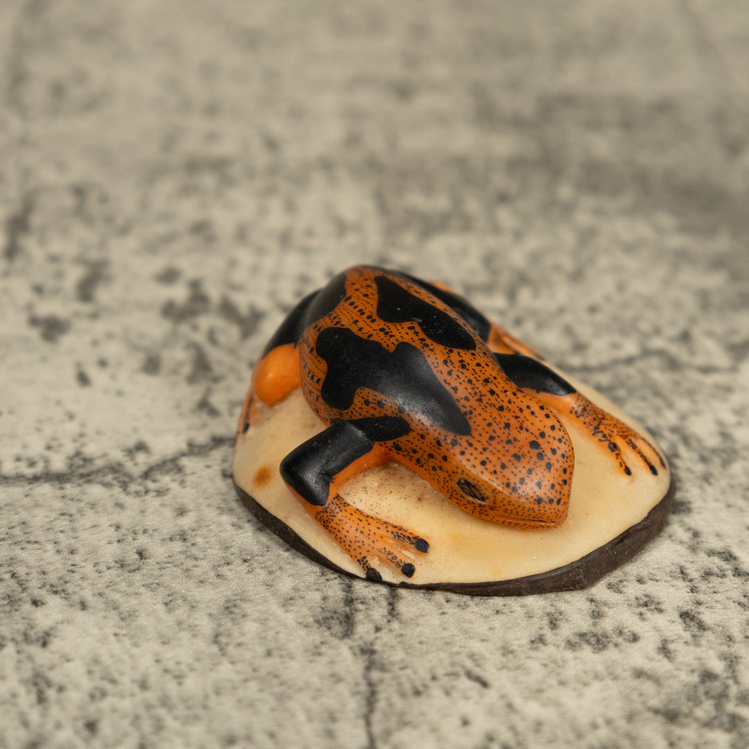 Black And Orange Poison Dart Frog Tagua Carving