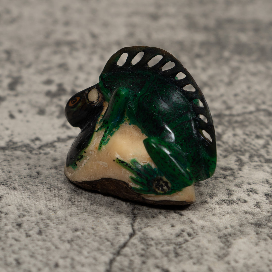 Vintage Black Green Iguana Tagua Carving
