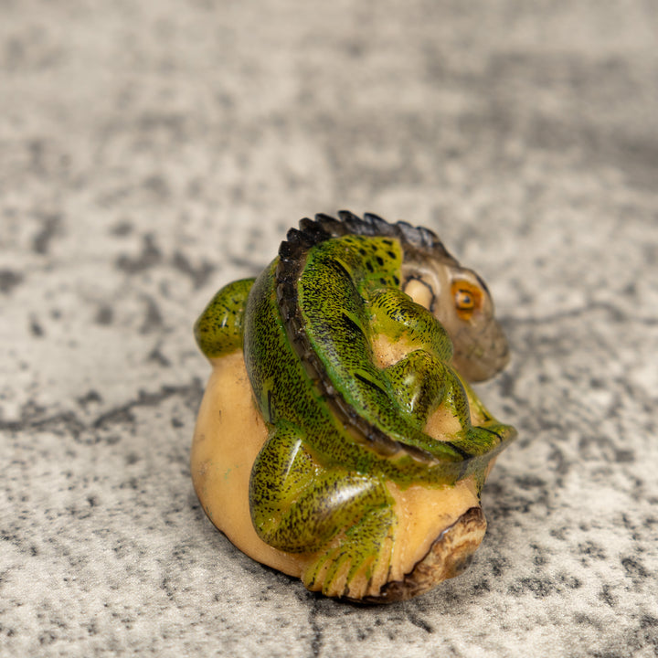 Green Gray And Black Iguana Lizard Tagua Carving