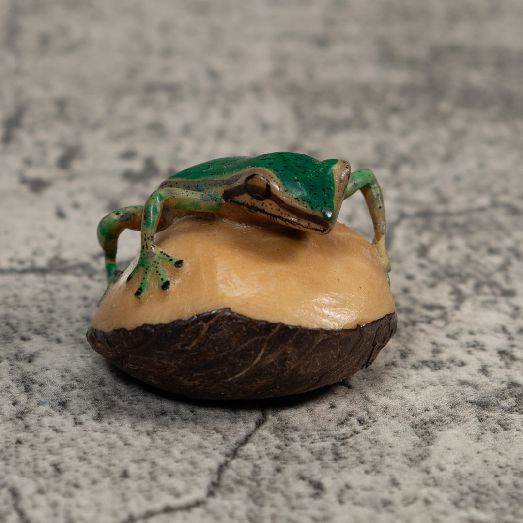 Green and Black Poison Dart Frog Tagua Carving
