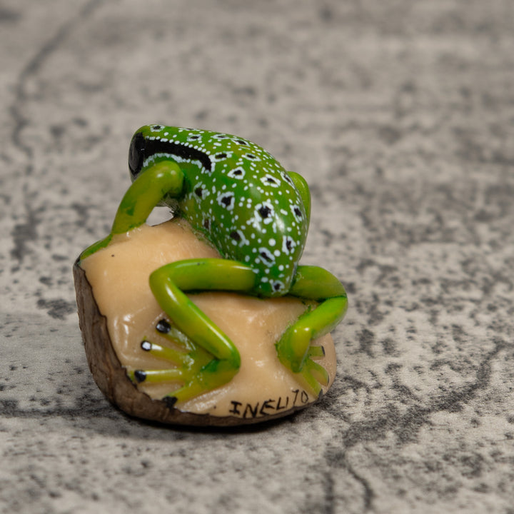 Black White And Green Poison Dart Frog Tagua Carving