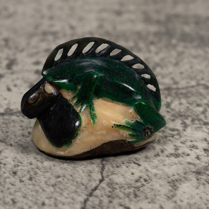Vintage Black Green Iguana Tagua Carving