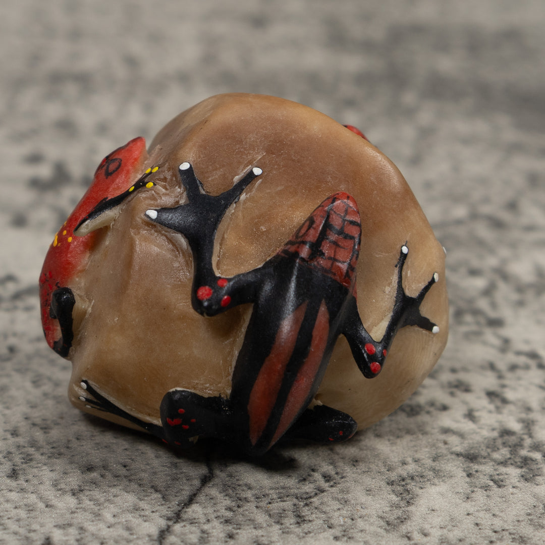 Vintage Red  Black Frog And Gecko Tagua Carving