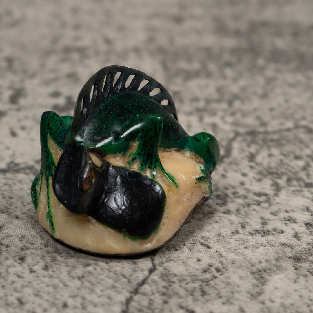 Vintage Black Green Iguana Tagua Carving