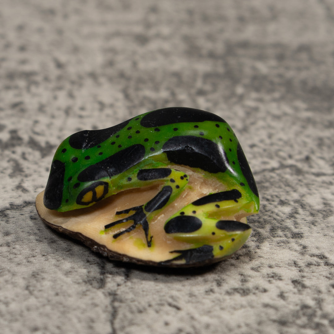Vintage Green And Black Poison Dart Frog Tagua Carving