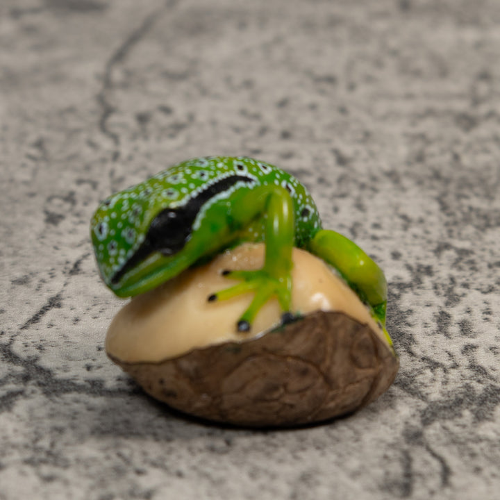 Black White And Green Poison Dart Frog Tagua Carving