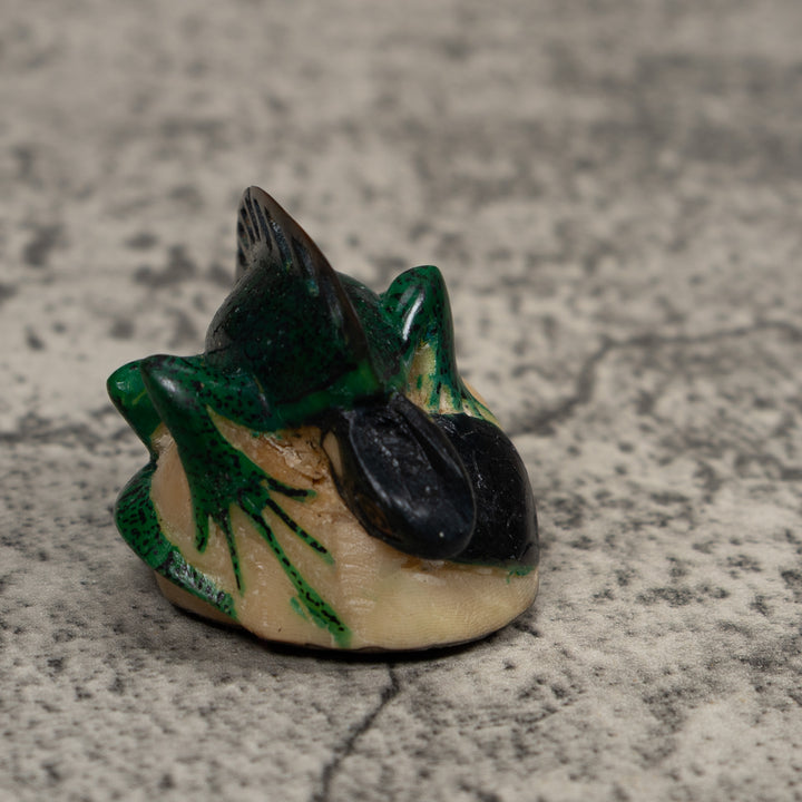 Vintage Black Green Iguana Tagua Carving