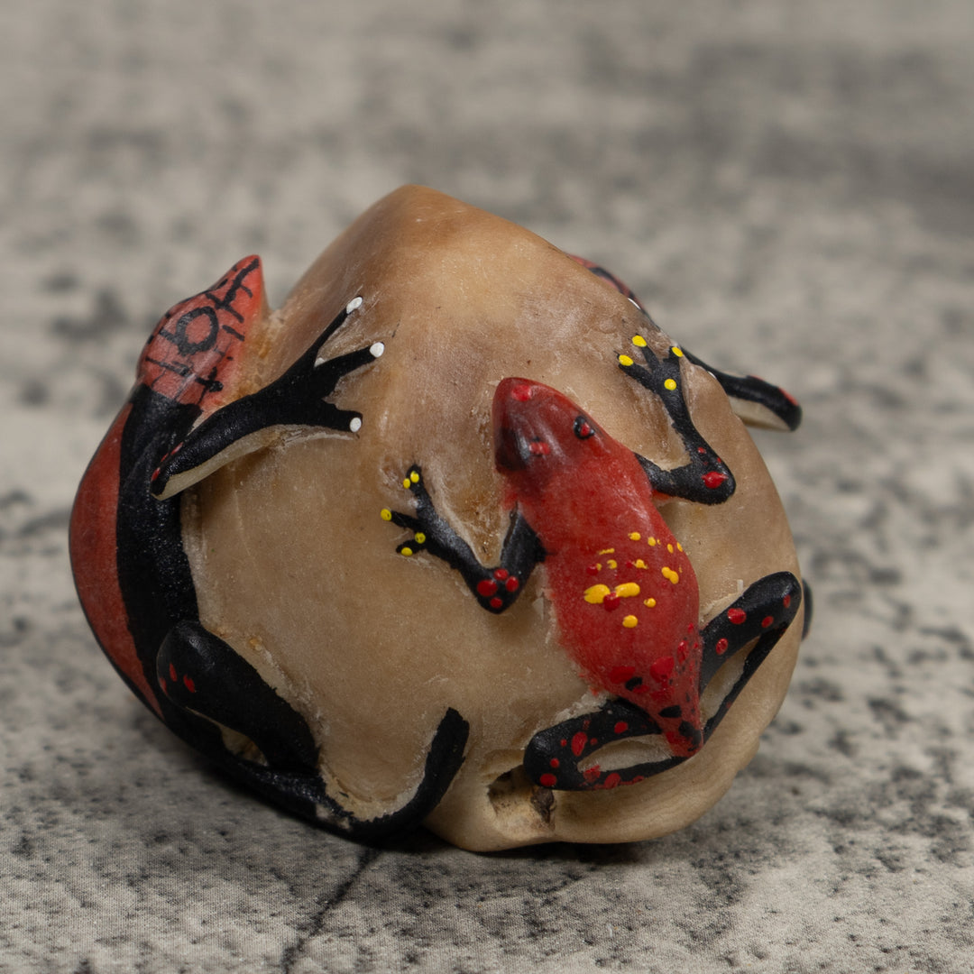 Vintage Red  Black Frog And Gecko Tagua Carving