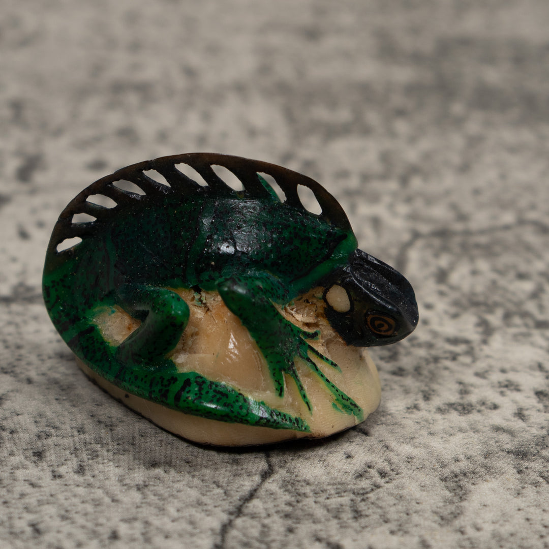 Vintage Black Green Iguana Tagua Carving