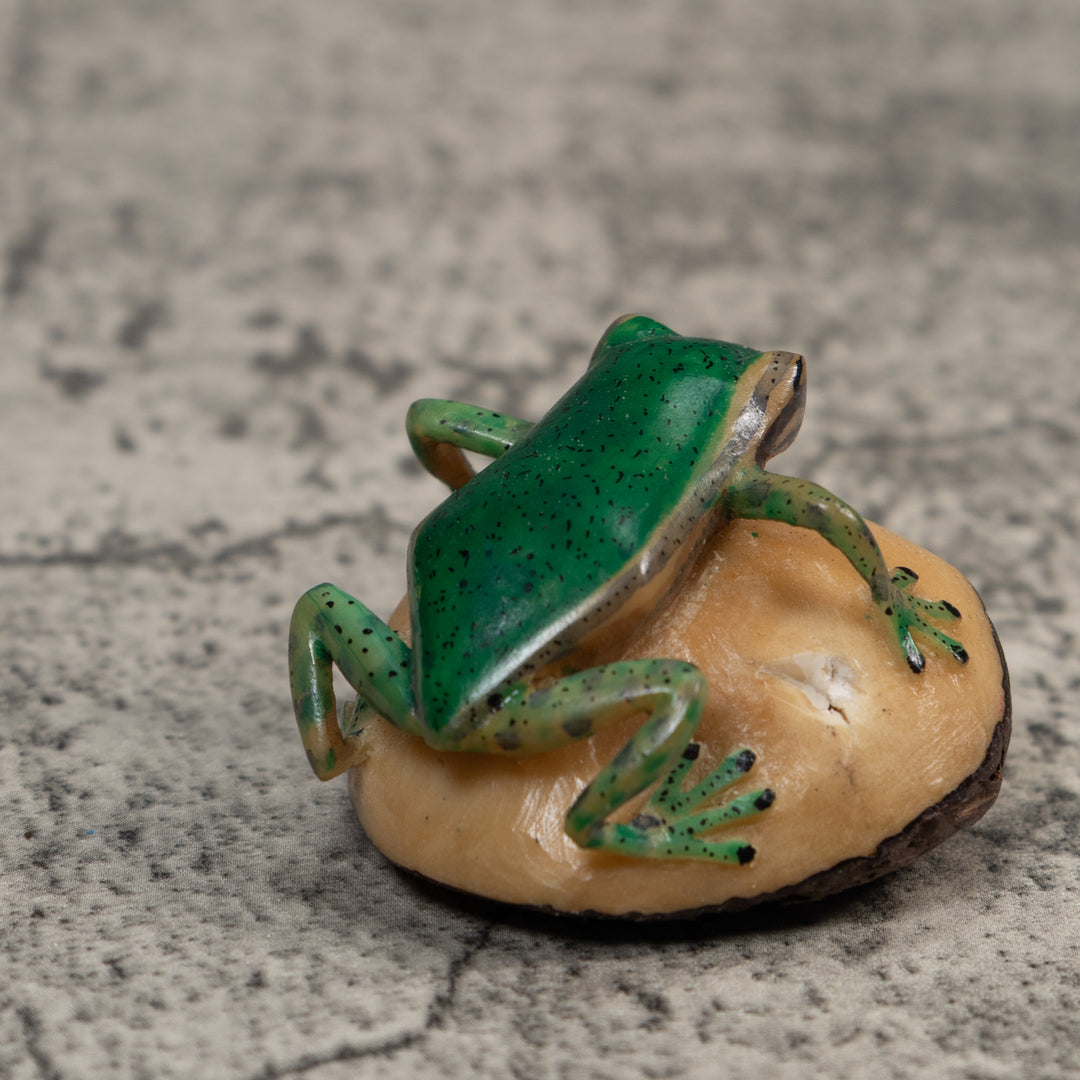 Green and Black Poison Dart Frog Tagua Carving