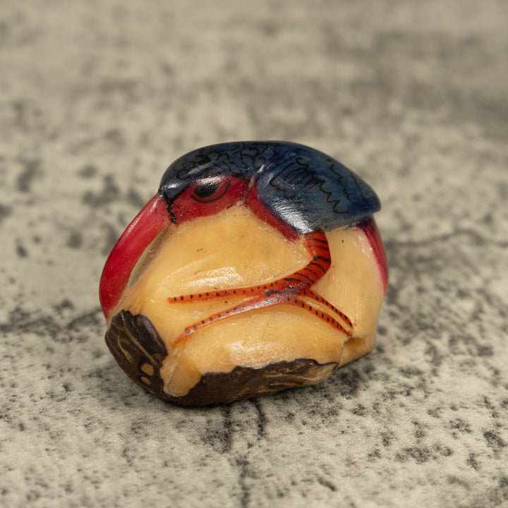 Vintage Blue And Orange Rainforest Bird Tagua Carving