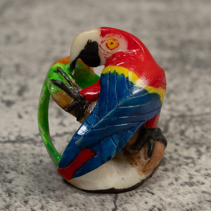 Red Blue And Yellow Macaw Parrot Bird Tagua Carving